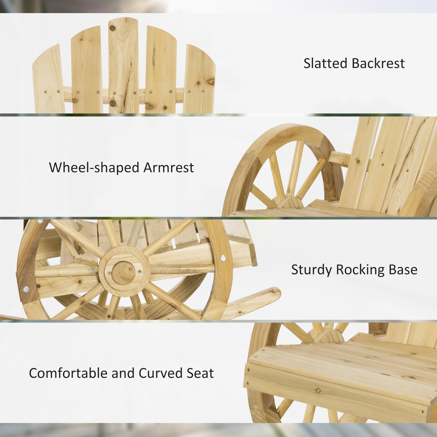 Bamo Set Of 2 Natural Wood Rocking Chairs With Reclining Back
