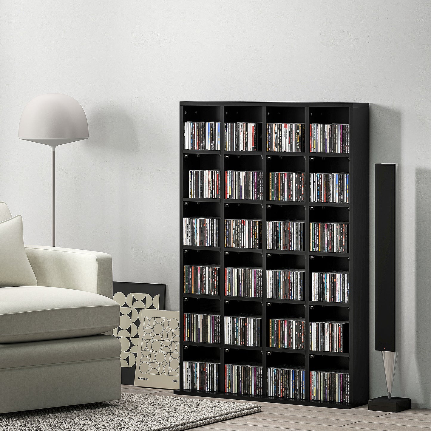 Dicoyo Wood Black CD Storage Cabinet With Adjustable Shelves 89 x 130.5 cm