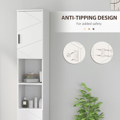 Domifa Tall Bathroom Storage Cabinet With Line Embossed Front And Adjustable Shelves White