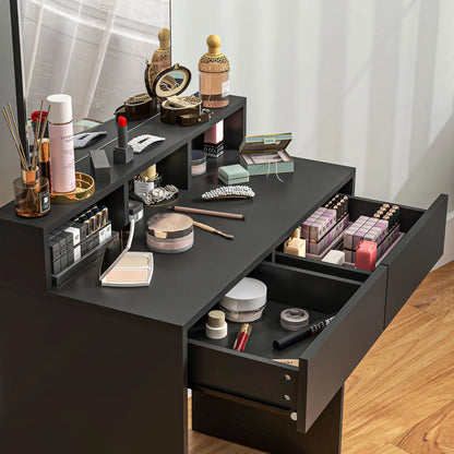 Merotto Black Dressing Table With Mirror And Multi Storage Layout