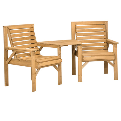 Moha Naturla Wood Garden Bistro Set Love Seat With Coffee Table And Parasol Hole Bench Set