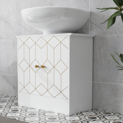 Verado Under Sink Bathroom Storage Cabinet With Adjustable Shelves And Open Compartment White