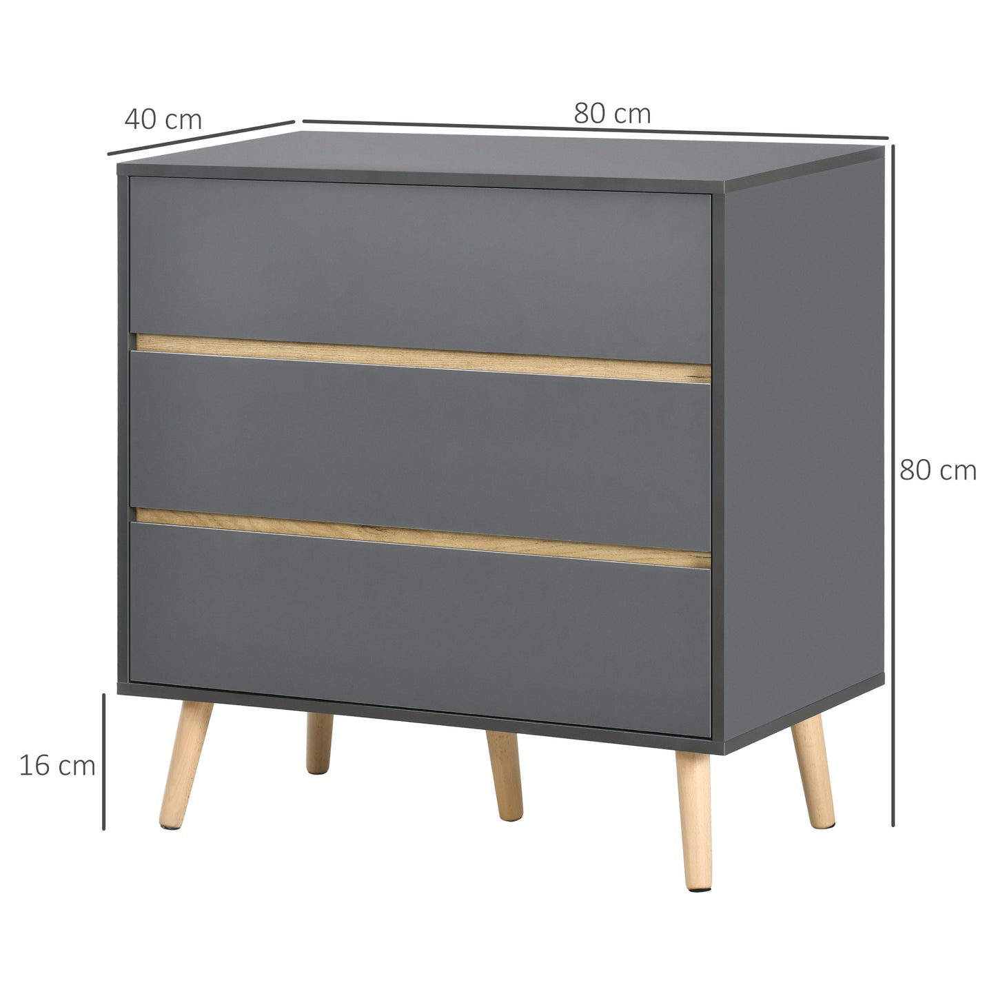 Vetasu Natural and Grey 3 Drawer Storage Chest with Wooden Angled Legs