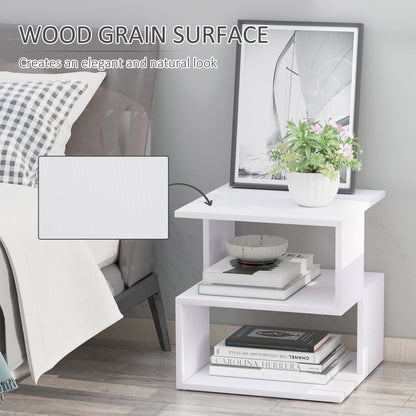 Masevi Wooden White Square Side Table With 2 Tier Storage