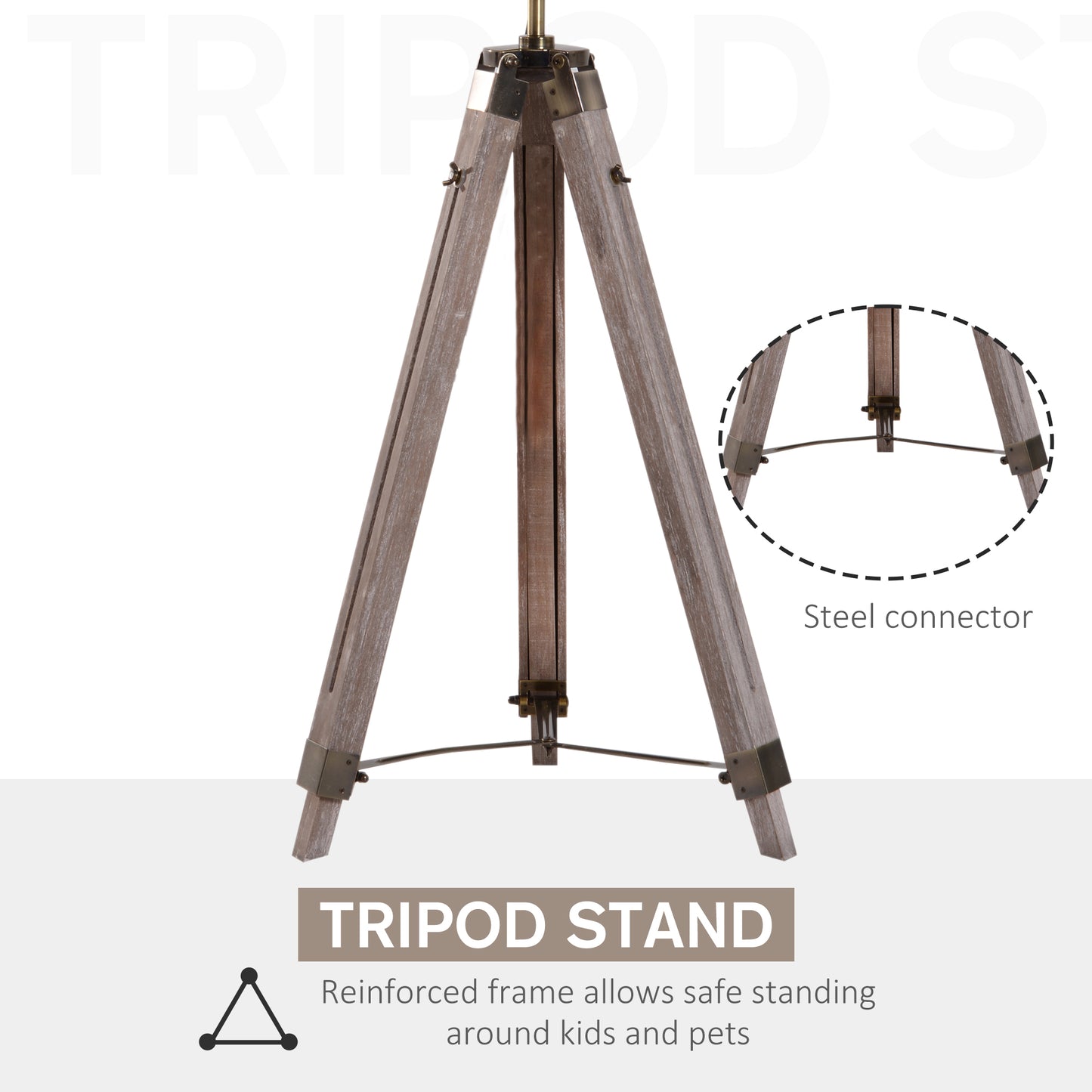 Sosureyo Wood And Metal Grey And Bronze Industrial Tripod Floor Lamp With Adjustable