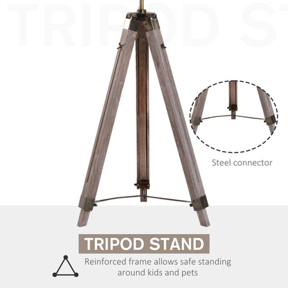 Sosureyo Wood And Metal Grey And Bronze Industrial Tripod Floor Lamp With Adjustable