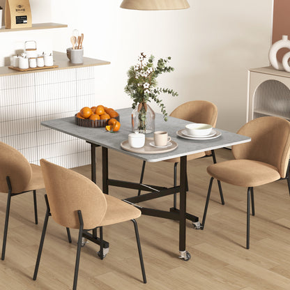 Ritodo Wooden Grey Marble Effect Mobile Drop Leaf Dining Table With Locking Castors