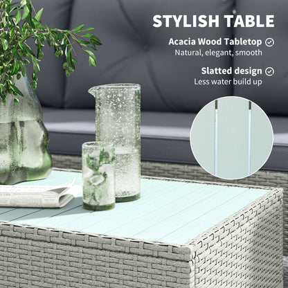 Tozivi Rattan Grey 3 Piece L Shaped Outdoor Conversation Set With Wood Top Table