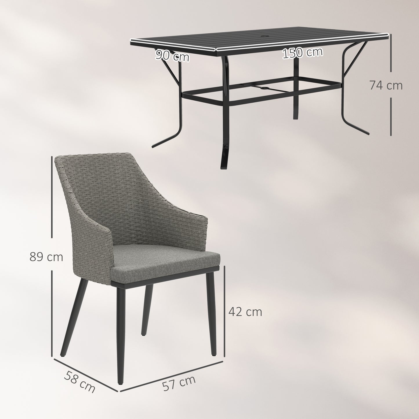 Kenere Rattan Grey 6 Seater Outdoor Dining Set With Armchairs And Slatted Table Parasol Hole