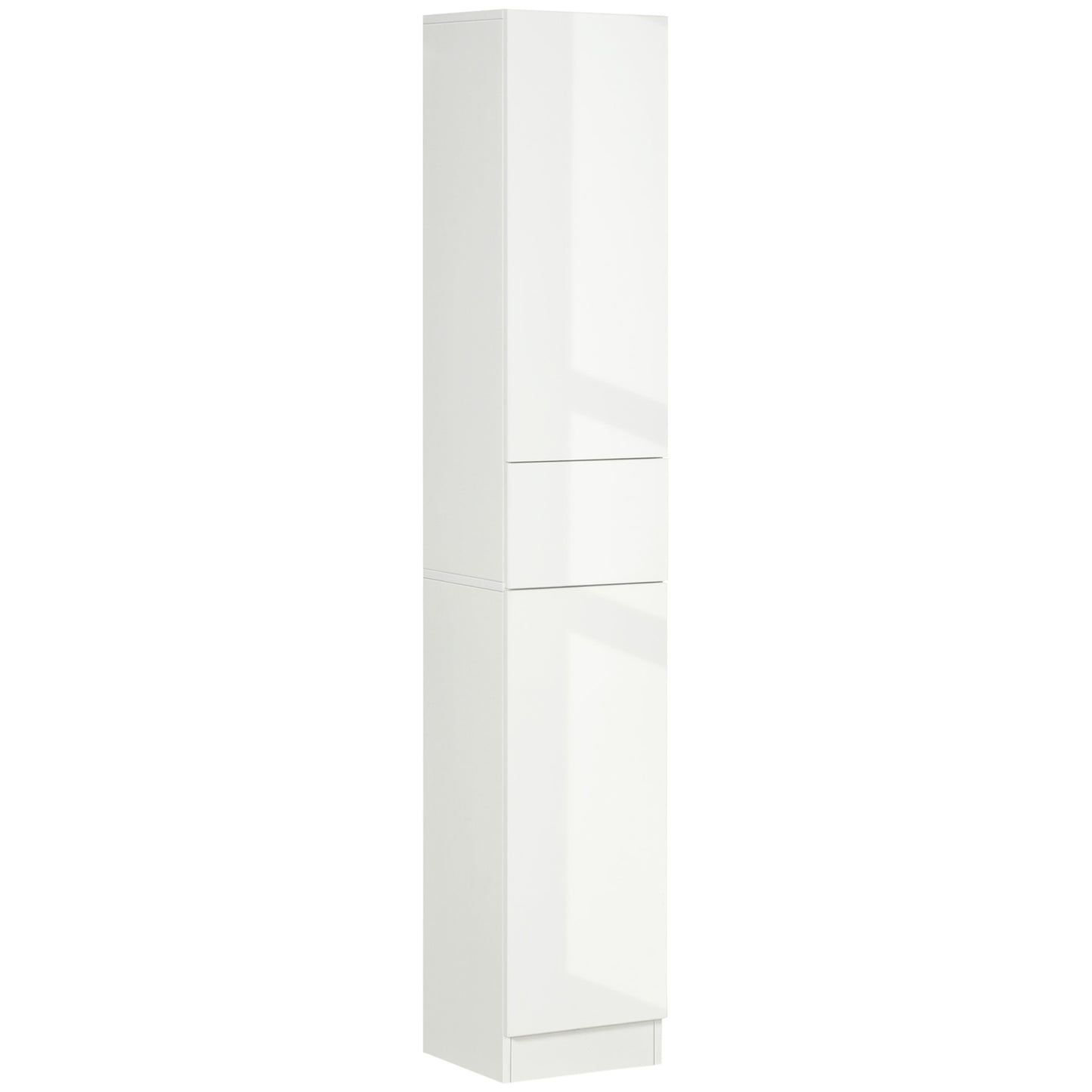 Elluno Maso High Gloss White Tall Bathroom Storage Cabinet With Push To OFauxn Door