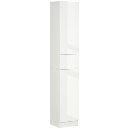 Elluno Maso High Gloss White Tall Bathroom Storage Cabinet With Push To OFauxn Door