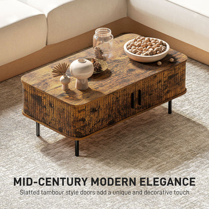Ninoma Wooden Rustic Brown Rectangular Coffee Table With Tambour Doors