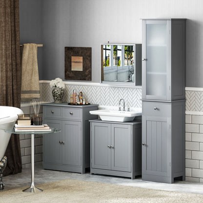 Zira Tall Slim Grey Bathroom Storage Cabinet With Shelves Drawer And Door