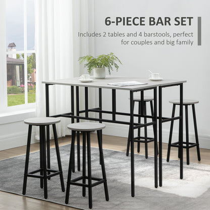 Lura Rika Metal Grey 6 Piece Bar Dining Set With 4 Stools