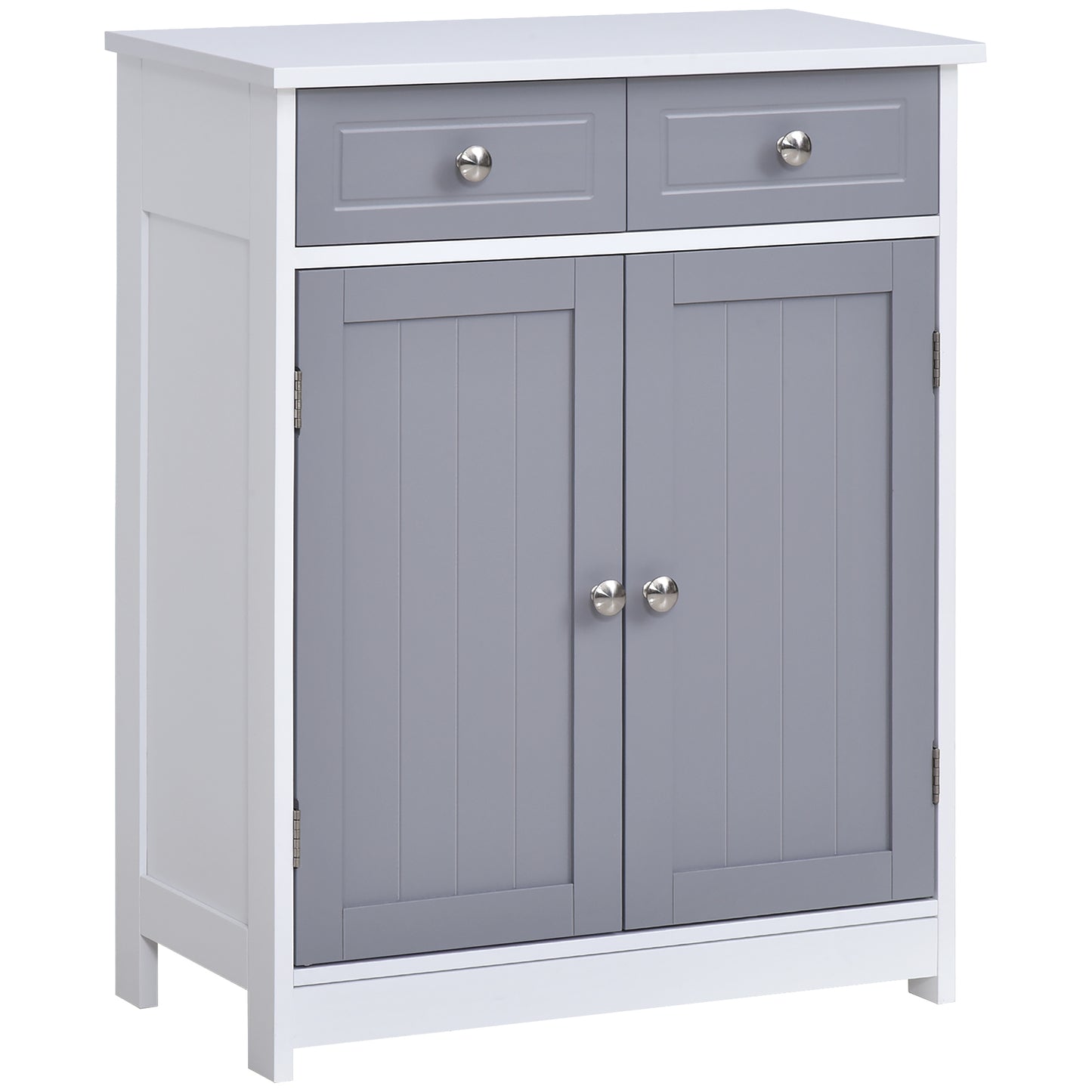 Lufili Freestanding Bathroom Storage Unit With 2 Drawers And Cupboard Traditional Style Grey And White