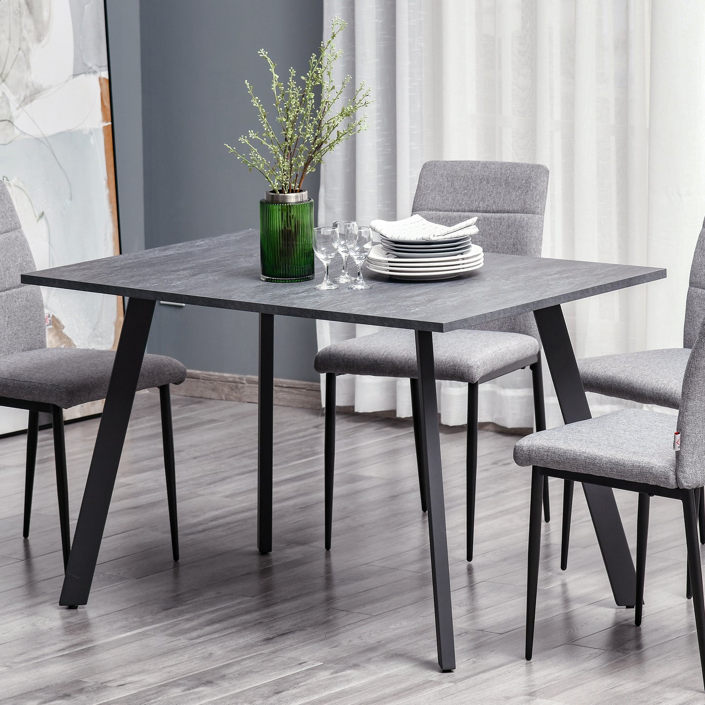 Roreso 120cm Metal And Wooden Dark Grey Rectangular Dining Table With Steel Legs