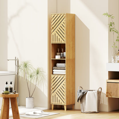 Hami Bathroom Storage Cabinet With Bamboo Door And Multi Storage Layout Natural Finish