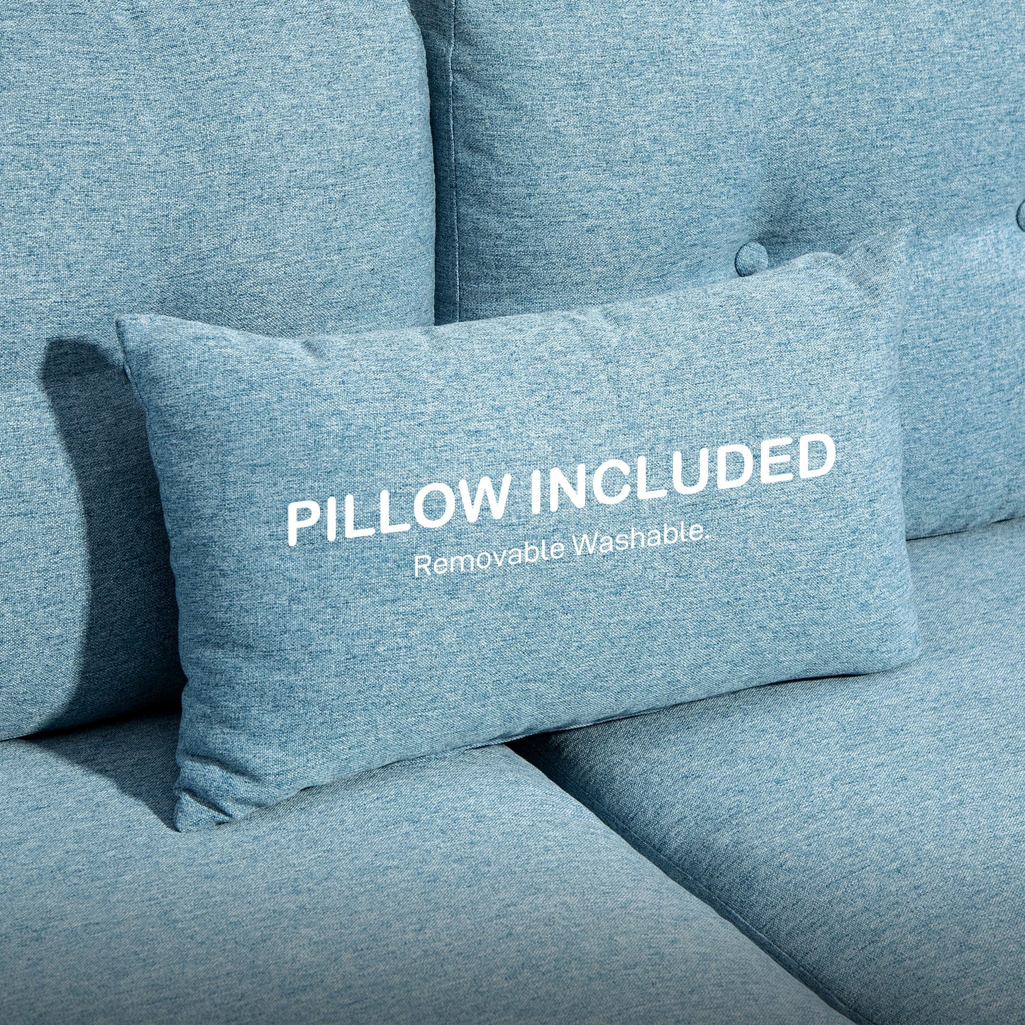 Ridozi Fabric Light Blue 2 Seater Sofa With Spring Cushions And Wooden Legs 140 cm