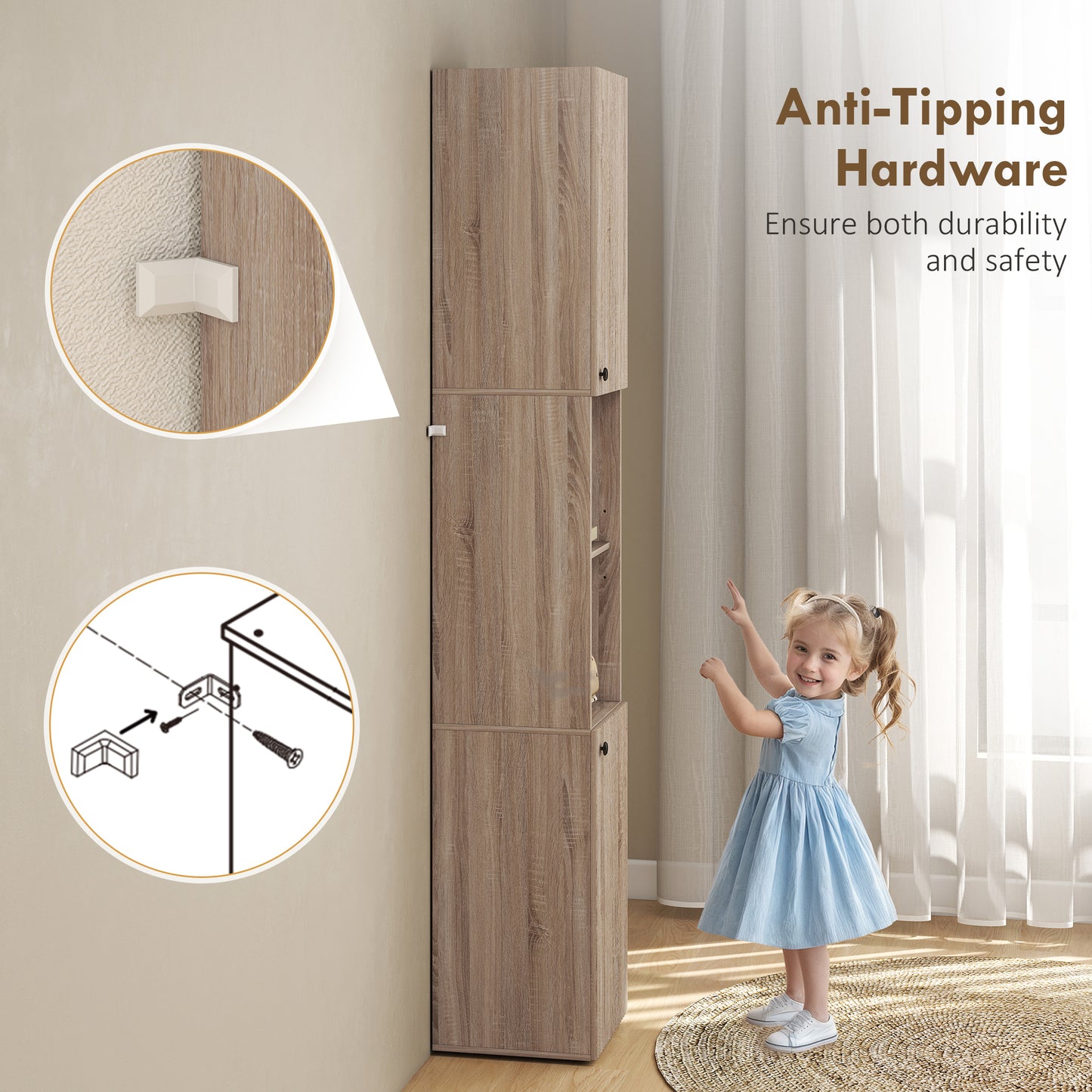 Zivi Tall 6 Tier Bathroom Storage Cabinet Natural Finish