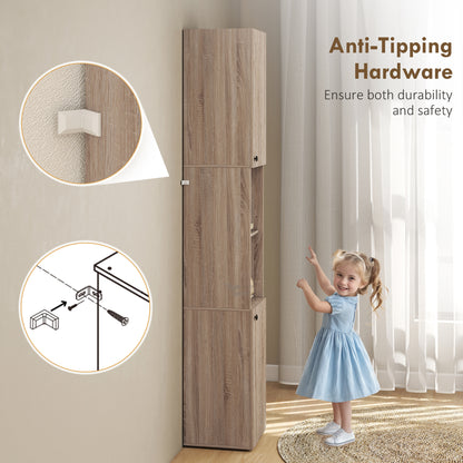 Zivi Tall 6 Tier Bathroom Storage Cabinet Natural Finish