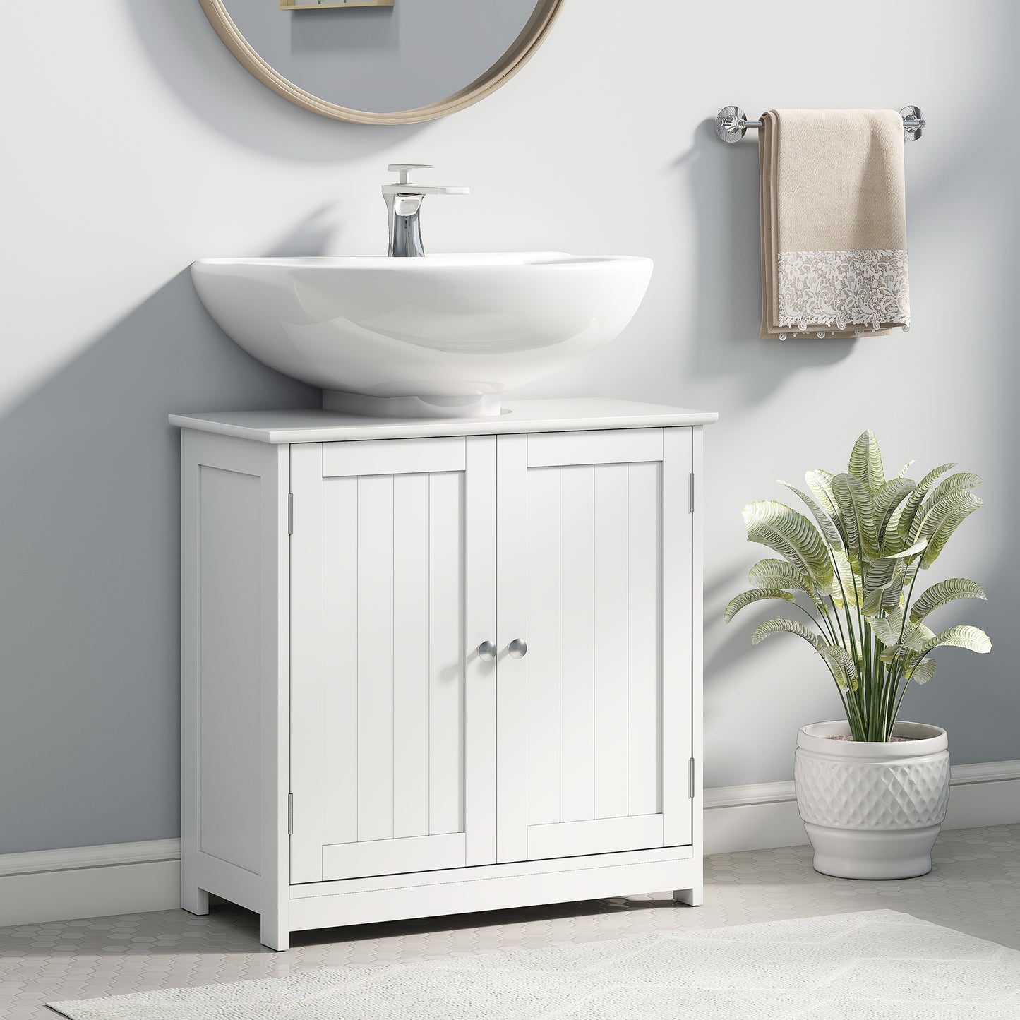 Fabka White Under Sink Vanity Cupboard With Double Doors And Adjustable Shelving For Fauxdestal Or OFauxn Basin