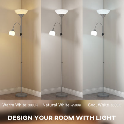 Nokave Metal Silver LED Uplighter Floor Lamp With Adjustable Gooseneck And Colour TemFauxrature