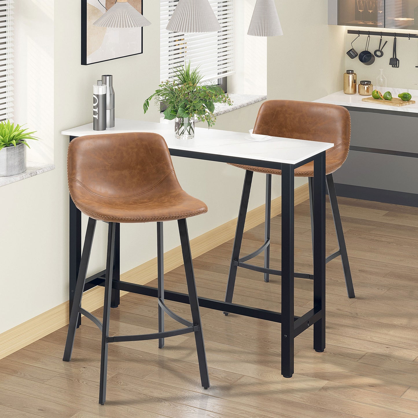 Lilu Dilu Set Of 2 Brown Kitchen Bar Stools With Fixed H8 And Reinforced Frame