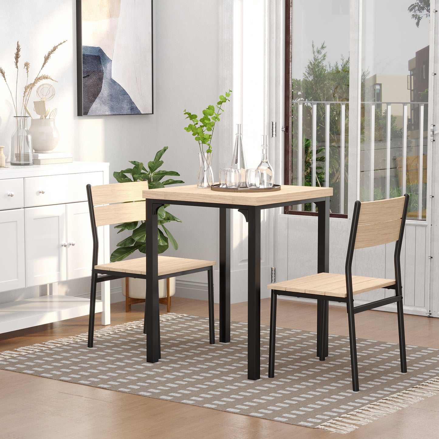 Lalara Wooden Light Wood Grain 3 Piece Compact Dining Set