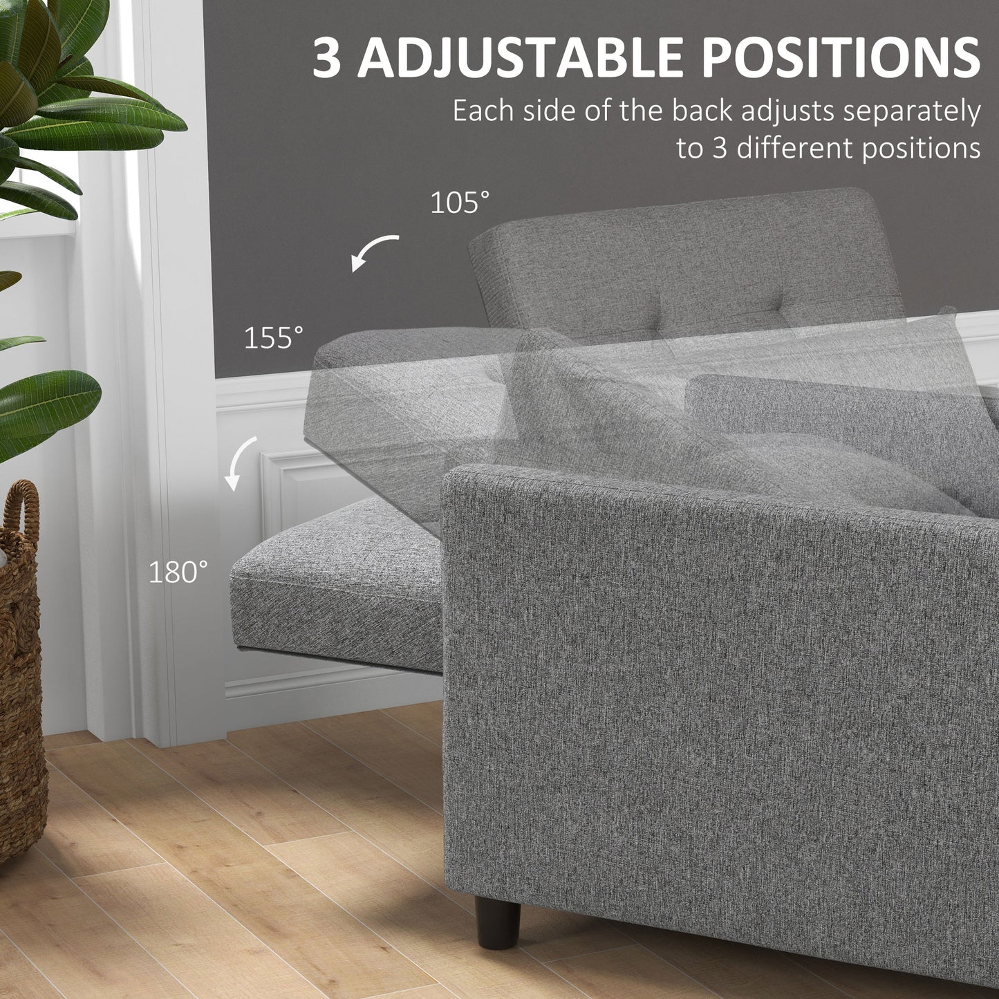 Hala Fabric Grey 3 In One Single Chair Bed With Adjustable Back Pillow And Footrest