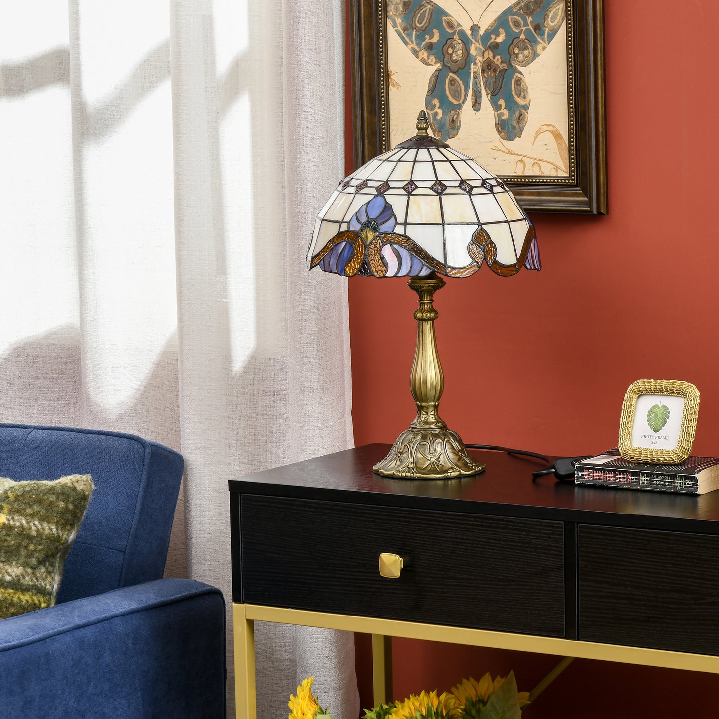 Noka Glass And Metal Multi Colour Handcrafted Stained Glass Table Lamp