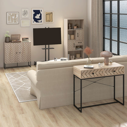 Mizi Liri Natural Oak Wood 2 Tier Storage Cabinet With Chevron Pattern