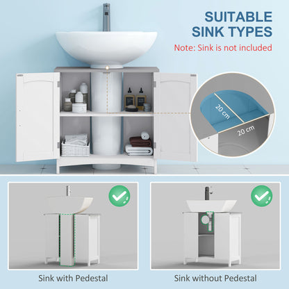 Nebama White and Grey Pedestal Sink Vanity Cupboard With Adjustable Shelving