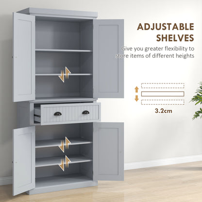 Somoel 183cm Wooden Grey Mid Century Panelled Storage Kitchen Cabinet Pantry
