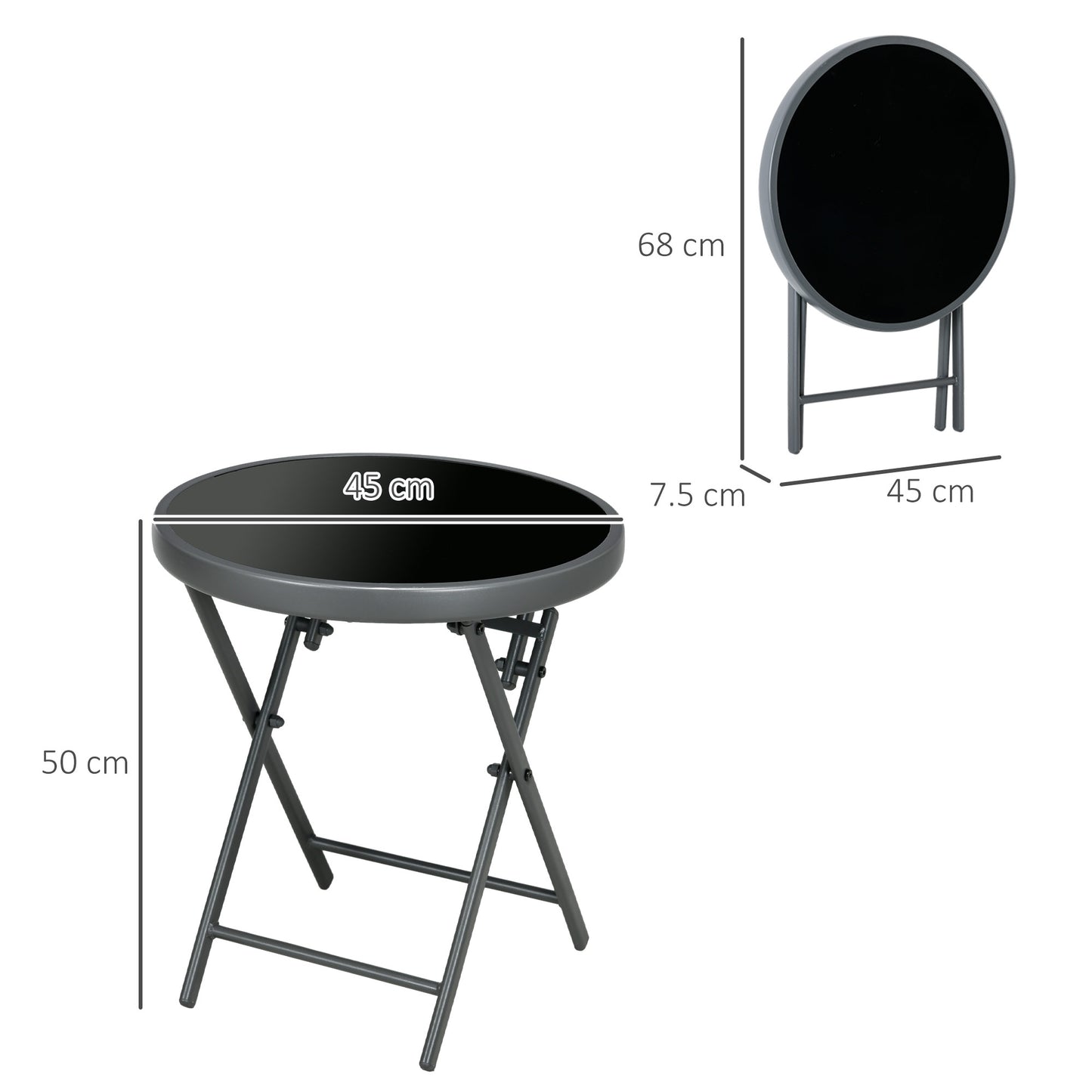 Laparo Metal And Glass Black Folding Outdoor Side Table 45cm With Marble Effect Top