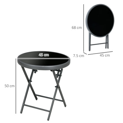 Laparo Metal And Glass Black Folding Outdoor Side Table 45cm With Marble Effect Top