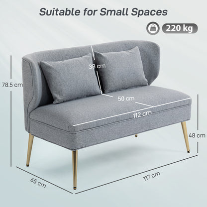Rohaco Linen Effect Light Grey 2 Seater Sofa With Wingback Design And Metal Legs