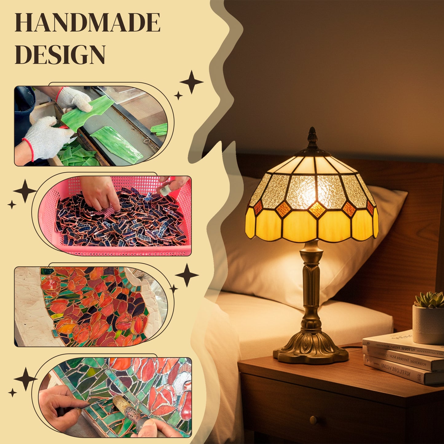 Sevini Glass And Metal Yellow and Orange Handmade Art Deco Table Lamp