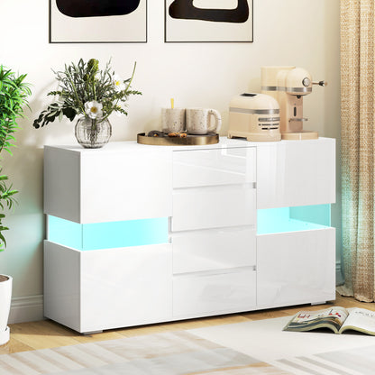 Latoli High Gloss White Sideboard With Integrated LED Lighting 4 Drawer 4 Doors
