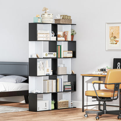 Noli Diha Wood And Metal Black And White S ShaFauxd Freestanding Bookcase With 5 And 6 Tier Layout