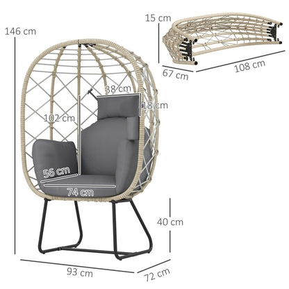 Sepano Rattan Grey Outdoor Garden Egg Chair With Cushions Headrest And Cup Holder