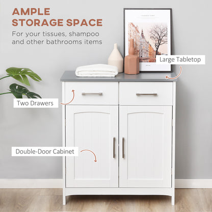 Tova White Bathroom Storage Cabinet With 2 Drawers Double Doors And Adjustable Shelves