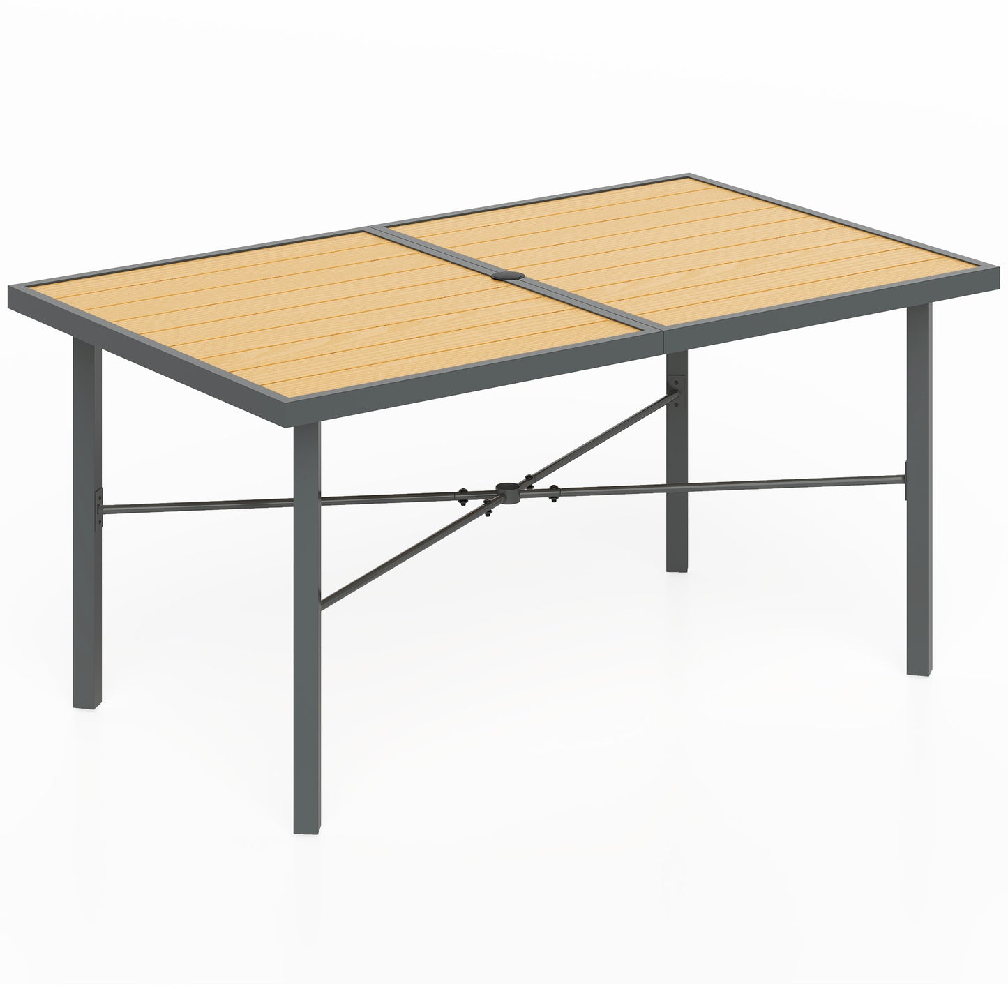Zirelo Natural Wood Effect Rectangular Garden Dining Table For 6 With Umbrella Hole