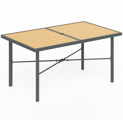 Zirelo Natural Wood Effect Rectangular Garden Dining Table For 6 With Umbrella Hole