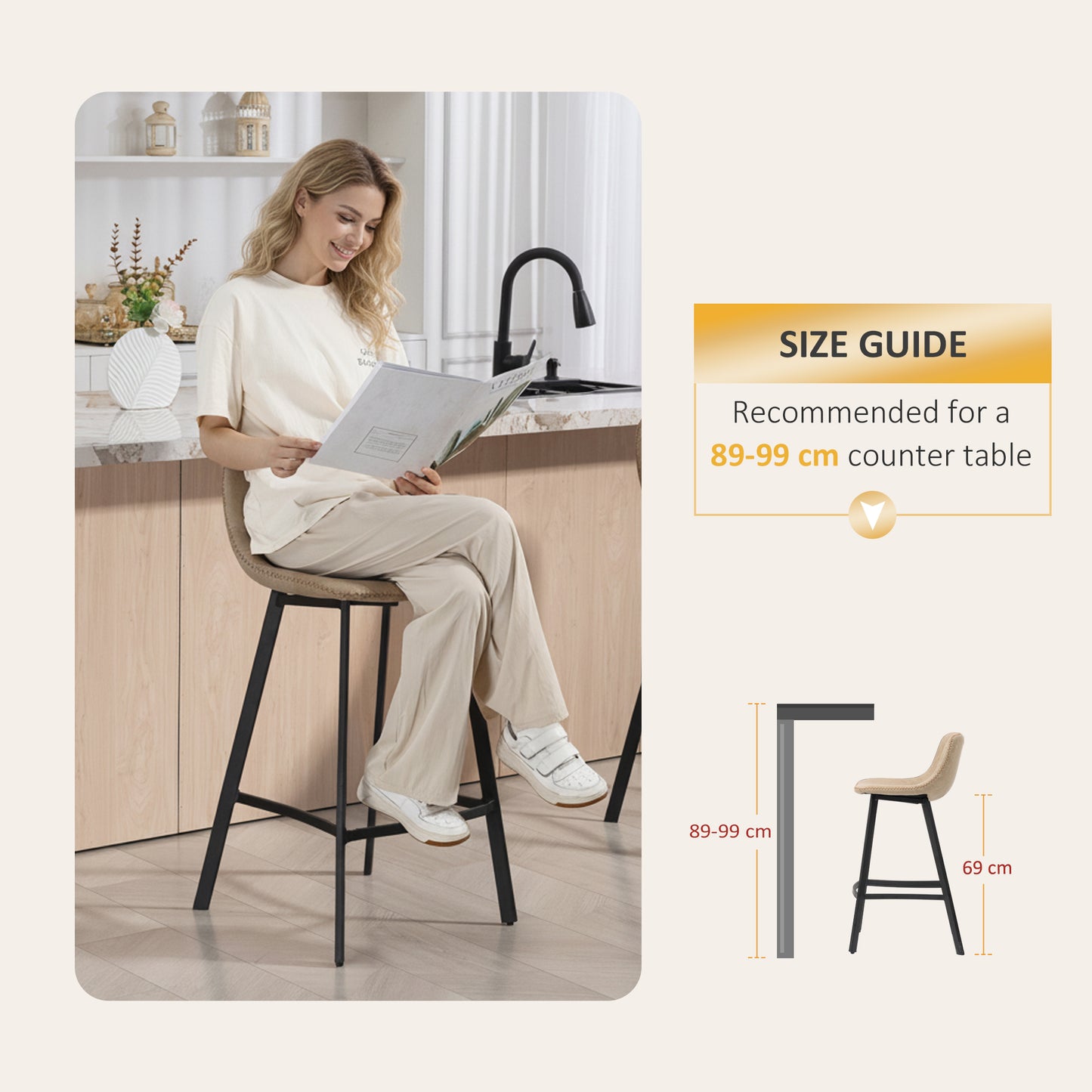 Panato Set Of 2 Light Brown Faux Leather Dining Bar Stools