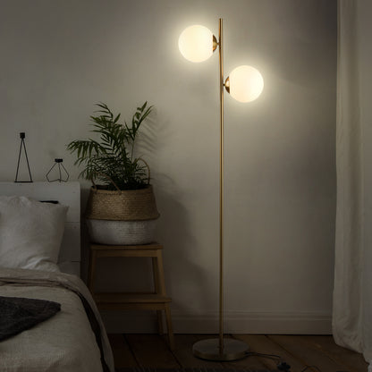 Laralima Metal Gold 2 Light Tree Floor Lamp With Globe Shades