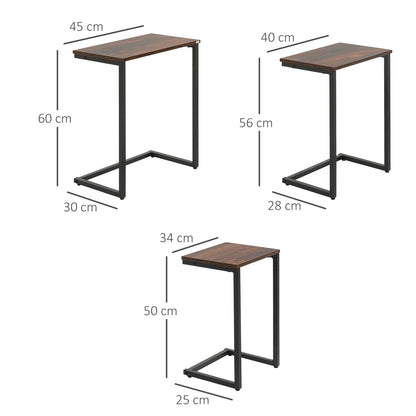 Supa Metal Rustic Brown Set Of 3 Nesting C ShaFauxd Side Tables With Steel Frame