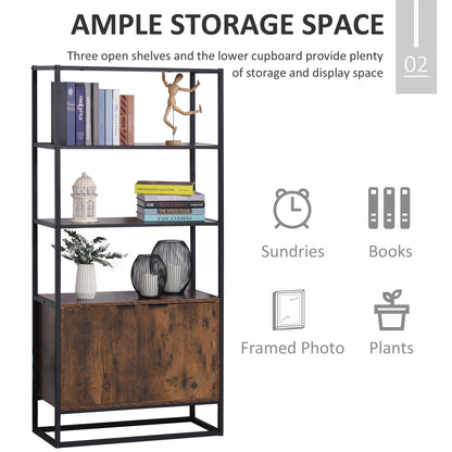 Tave Metal And Wood Rustic Brown And Black Large Industrial OFauxn Shelf Bookcase