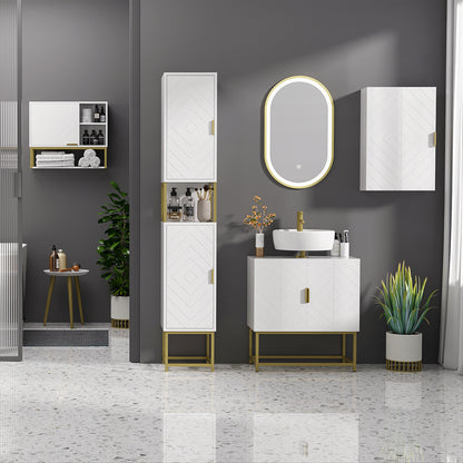 Kelano Disu 4 Piece Bathroom Furniture Set With Tall Cabinet Under Sink Unit And Wall Cabinets White