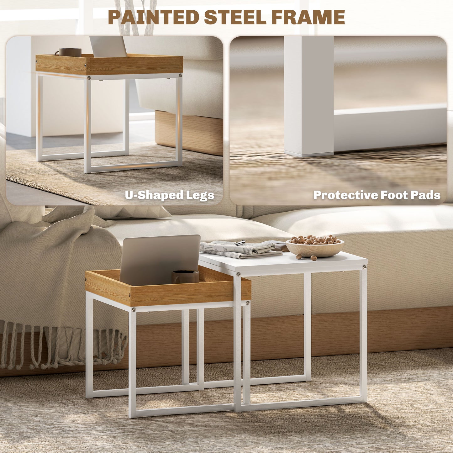 Sarela Set Of 2 Boxy Nesting Tables Wooden White And Wood Effect