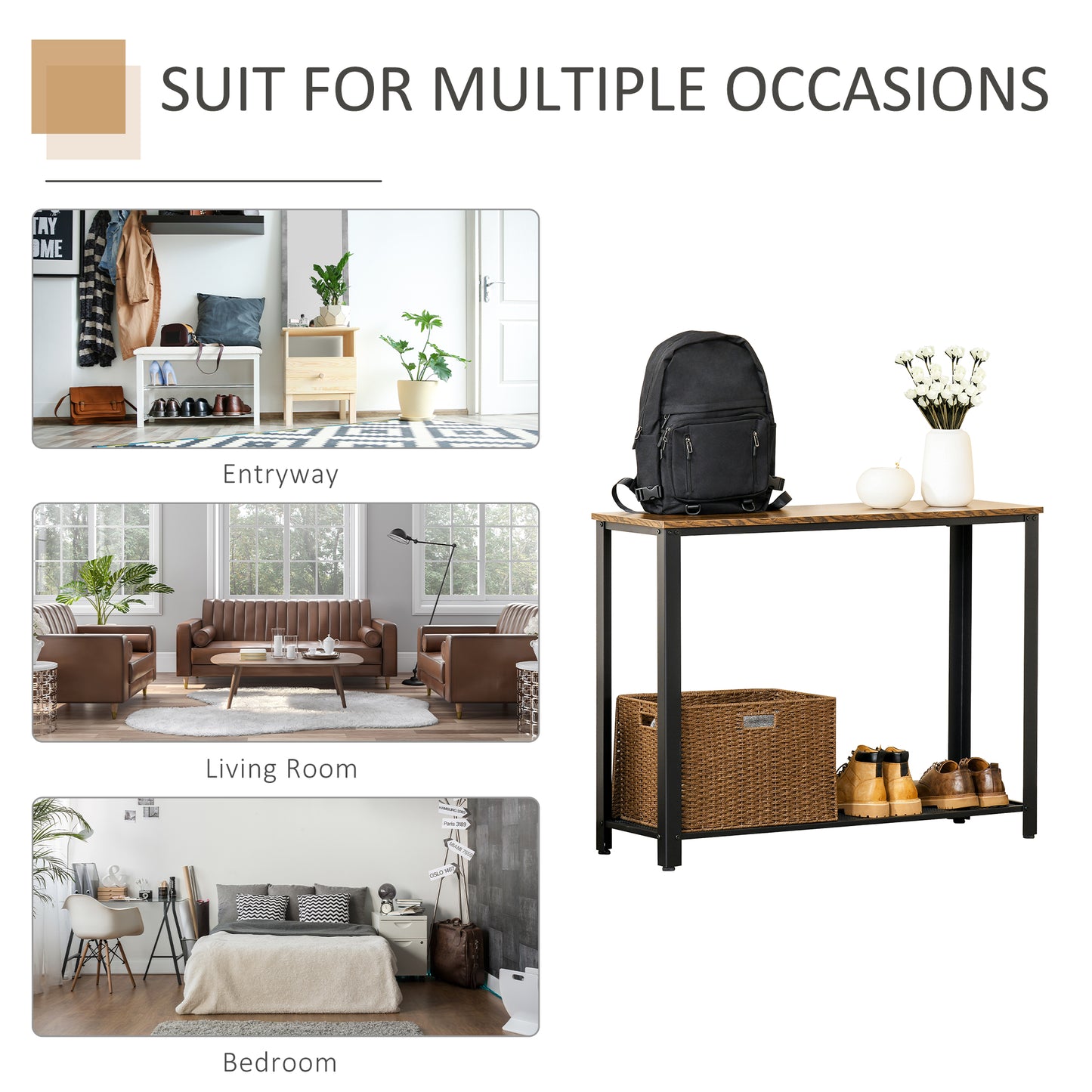 Sovi 101cm Metal And Wooden Rustic Brown Industrial Console Table With Lower Mesh Shelf